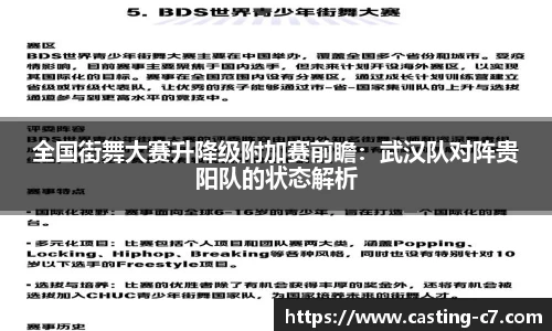 全国街舞大赛升降级附加赛前瞻：武汉队对阵贵阳队的状态解析